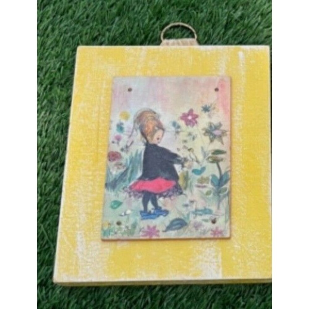 Vintage Art - Girl in Garden Handcrafted by Jem Company, Atlanta, Georgia
